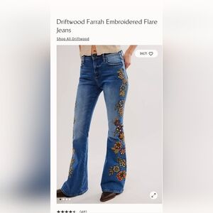 Farrah Driftwood Embroidered Jeans Free People 28